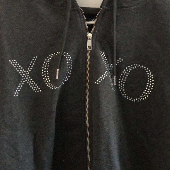 NWT XOXO Dark Grey Embellished Hooded Sweatshirt. - Picture 2 of 8